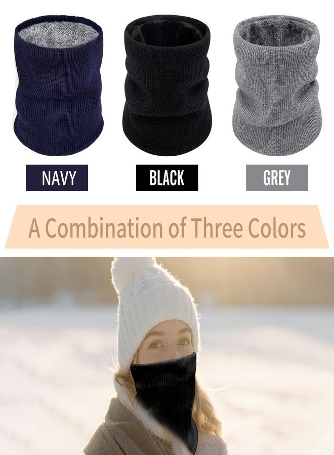 HOPSOOKEN 3 Pack Neck Warmer Gaiters for Men Women Windproof Warm Thermal Fleece Face Ski Mask Winter Scarf for Cold Weather(Lightgrey,Navy,Black) - Image 3